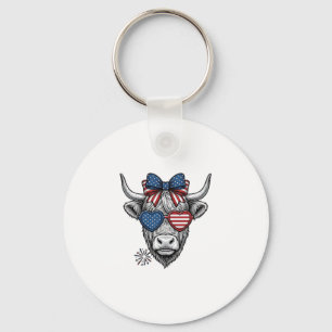 Patriotic Highland Cow Vintage Engraving Shirt_1 Key Ring