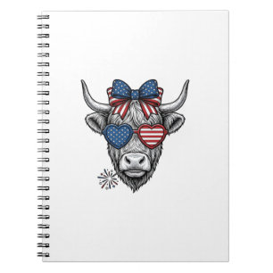 Patriotic Highland Cow Vintage Engraving Shirt_1 Notebook