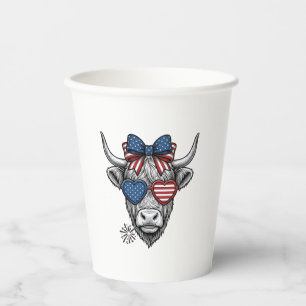 Patriotic Highland Cow Vintage Engraving Shirt_1 Paper Cups