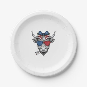 Patriotic Highland Cow Vintage Engraving Shirt_1 Paper Plate