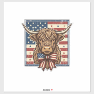 Patriotic Highland Cow Vintage Engraving Shirt Des