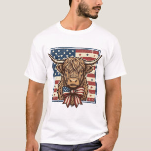 Patriotic Highland Cow Vintage Engraving Shirt Des