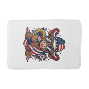 Patriotic Highland Cow Vintage Engraving Shirt Des Bath Mat