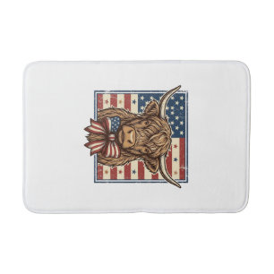 Patriotic Highland Cow Vintage Engraving Shirt Des Bath Mat