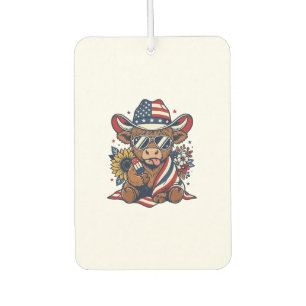 Patriotic Highland Cow Vintage Engraving Shirt Des Car Air Freshener