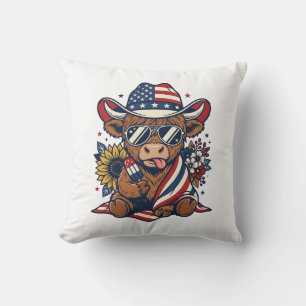 Patriotic Highland Cow Vintage Engraving Shirt Des Cushion