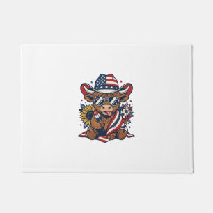 Patriotic Highland Cow Vintage Engraving Shirt Des Doormat