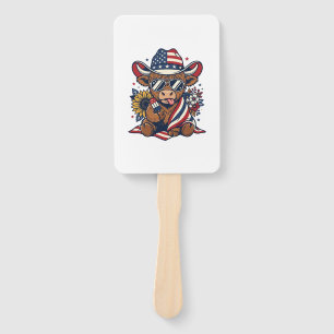 Patriotic Highland Cow Vintage Engraving Shirt Des Hand Fan