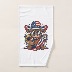 Patriotic Highland Cow Vintage Engraving Shirt Des Hand Towel