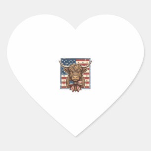 Patriotic Highland Cow Vintage Engraving Shirt Des Heart Sticker