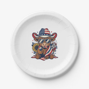 Patriotic Highland Cow Vintage Engraving Shirt Des Paper Plate