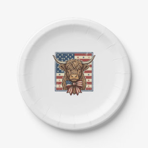 Patriotic Highland Cow Vintage Engraving Shirt Des Paper Plate