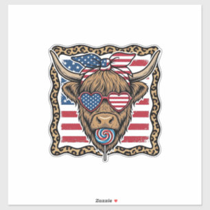 Patriotic Highland Cow Vintage Flag Graphic_1