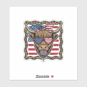 Patriotic Highland Cow Vintage Flag Graphic_1