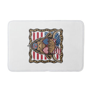 Patriotic Highland Cow Vintage Flag Graphic_1 Bath Mat