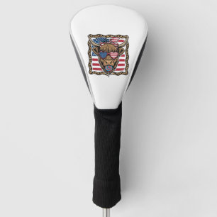 Patriotic Highland Cow Vintage Flag Graphic_1 Golf Head Cover
