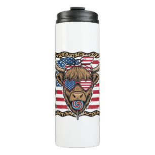 Patriotic Highland Cow Vintage Flag Graphic_1 Thermal Tumbler