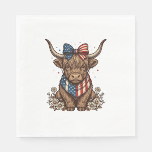 Patriotic Highland Cow Vintage Napkin