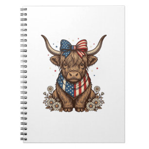 Patriotic Highland Cow Vintage Notebook