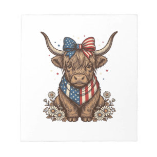Patriotic Highland Cow Vintage Notepad