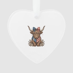 Patriotic Highland Cow Vintage Ornament
