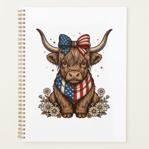 Patriotic Highland Cow Vintage Planner