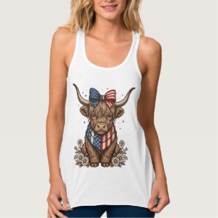 Patriotic Highland Cow Vintage Singlet