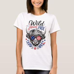 Patriotic Highland Cow Wild Heart Graphic T-Shirt
