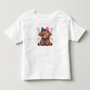 Patriotic Highland Cow with Stars and Stripes Toddler T-Shirt