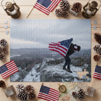 Patriotic Hiker Waving American Flag