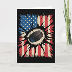 Patriotic Hockey 4th Of July Vintage American Flag Card