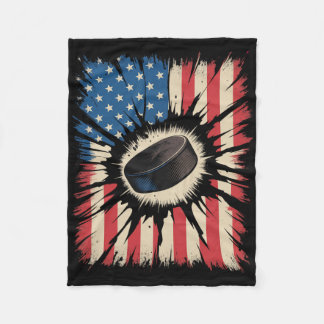 Patriotic Hockey 4th Of July Vintage American Flag Fleece Blanket
