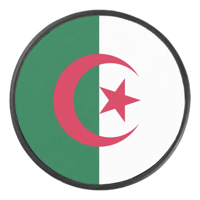 Patriotic hockey puck with flag of Algeria (Front)