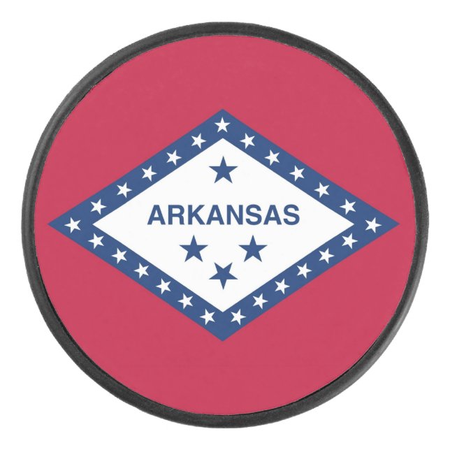 Patriotic hockey puck with flag of Arkansas (Front)