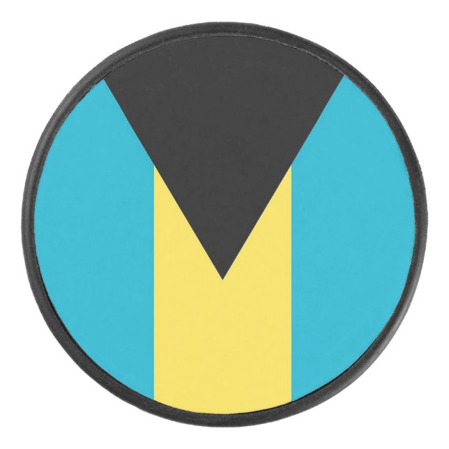 Patriotic hockey puck with flag of Bahamas (Front)