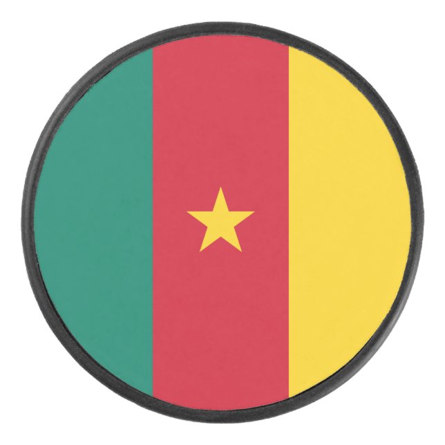 Patriotic hockey puck with flag of Cameroon (Front)