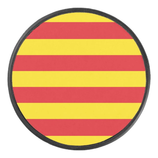 Patriotic hockey puck with flag of Catalonia (Front)