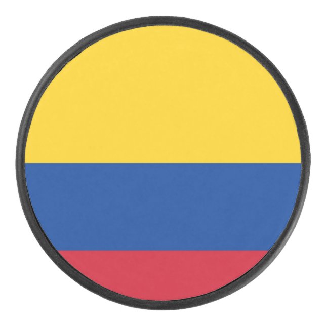 Patriotic hockey puck with flag of Colombia (Front)