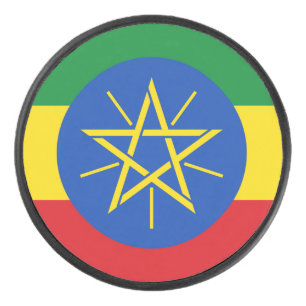Patriotic hockey puck with flag of Ethiopia