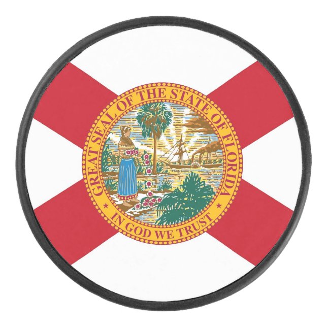 Patriotic hockey puck with flag of Florida (Front)