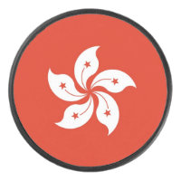 Patriotic hockey puck with flag of Hong Kong