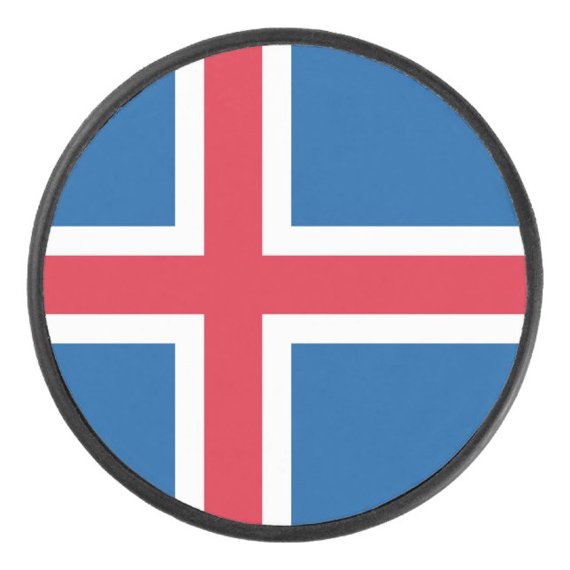 Patriotic hockey puck with flag of Iceland (Front)