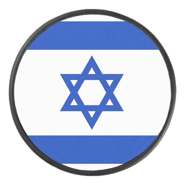 Patriotic hockey puck with flag of Israel (Front)