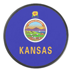 Patriotic hockey puck with flag of Kansas