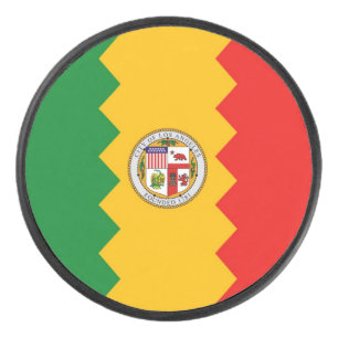 Patriotic hockey puck with flag of Los Angeles