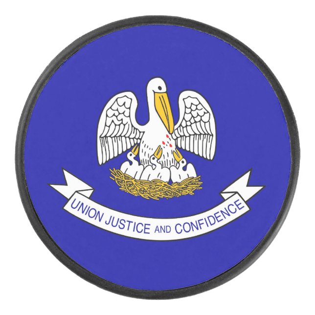 Patriotic hockey puck with flag of Louisiana (Front)