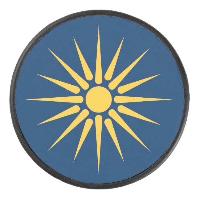 Patriotic hockey puck with flag of Macedonia (Front)