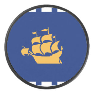 Patriotic hockey puck with flag of Quebec City