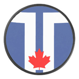 Patriotic hockey puck with flag of Toronto