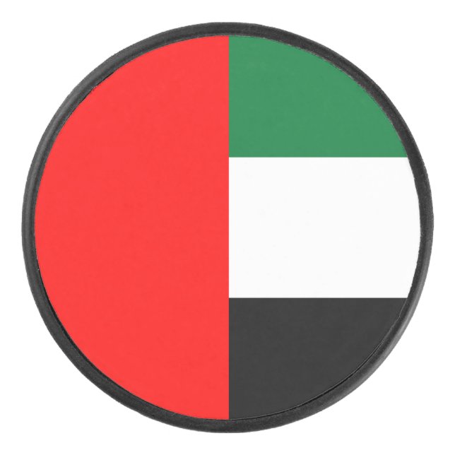 Patriotic hockey puck with flag of UAE (Front)